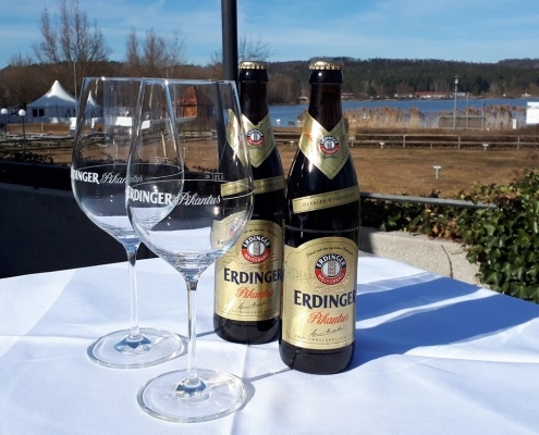 Bier auf Terrasse, Kleiner Brombachsee, Aktivresort Strandhotel Seehof