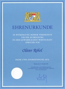 Ausbildung Auszeichnung Oliver Röhrl